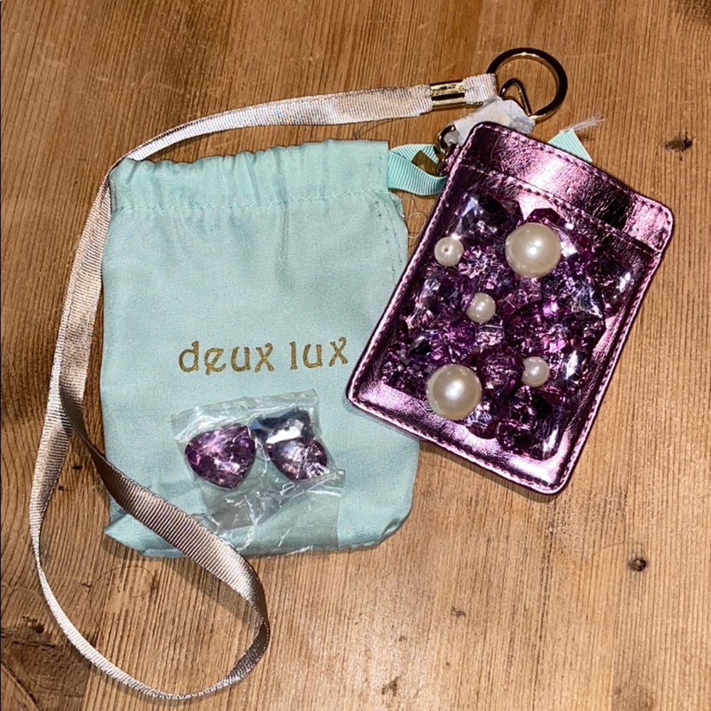 Deux Lux ID holder BRAND NEW Pink with stones & pearls